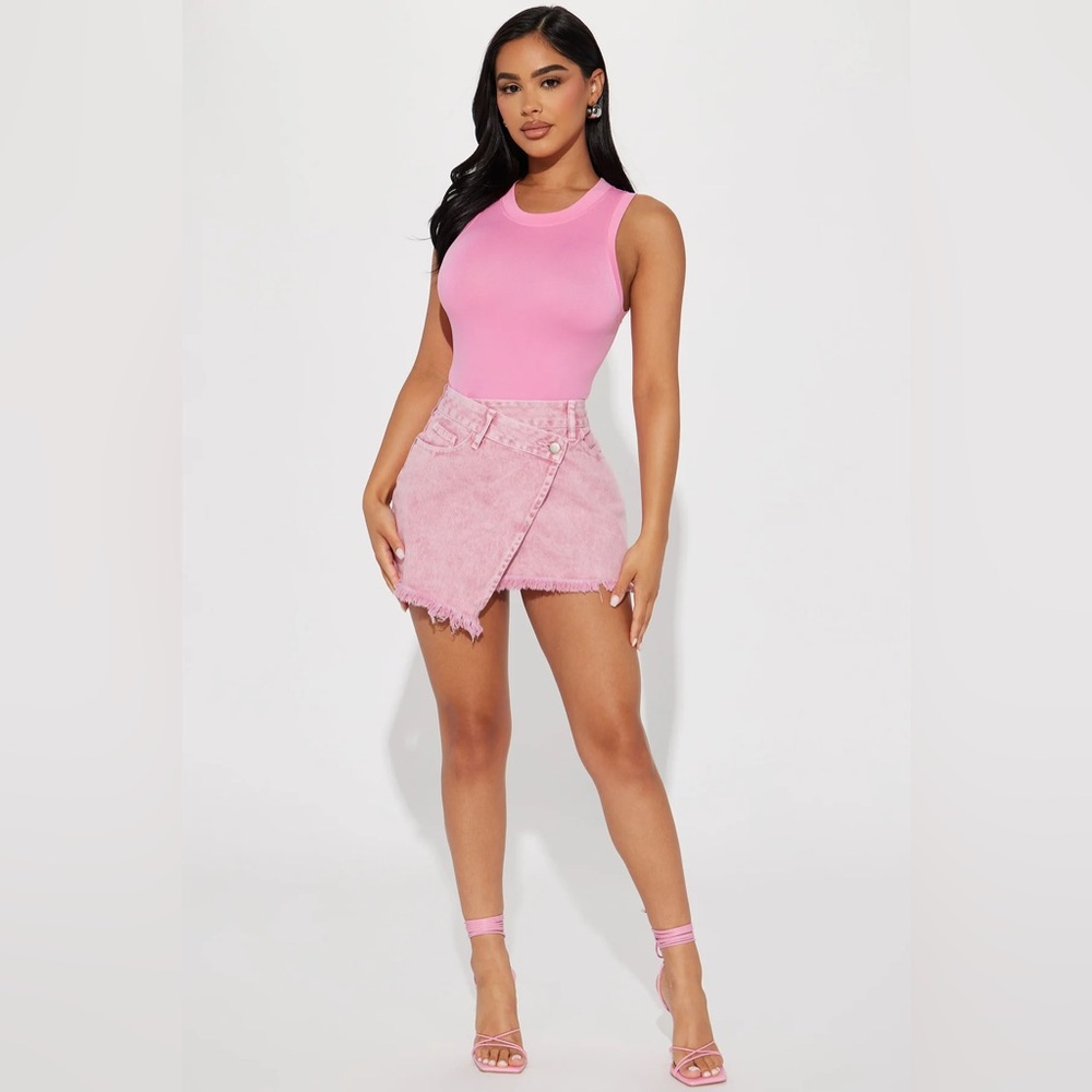 NWT Fashion Nova Stacey Asymmetrical Denim Skirt - Pink